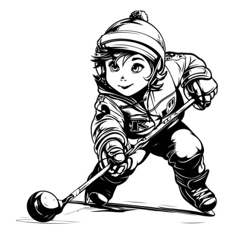 Boy playing ice hockey. Vector illustration of a boy in ice hock