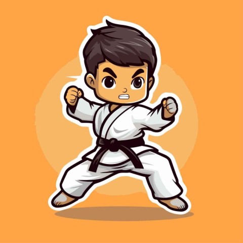 Taekwondo boy cartoon character. Vector illustration in cartoon