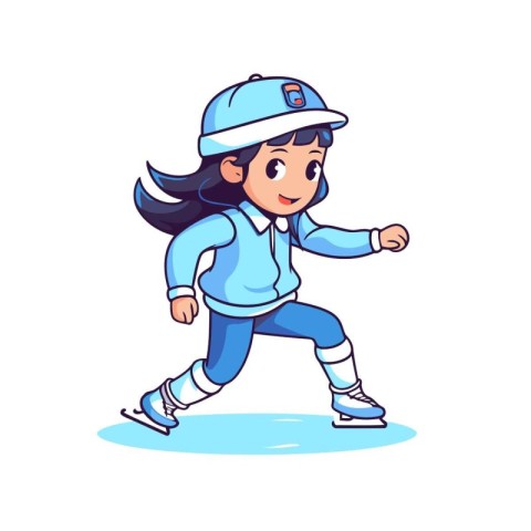 Little girl skating on ice. cartoon vector illustration isolated