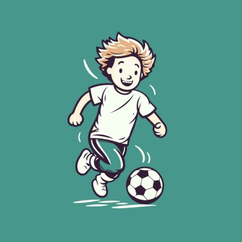 Cartoon soccer player. Vector illustration of a boy kicking the