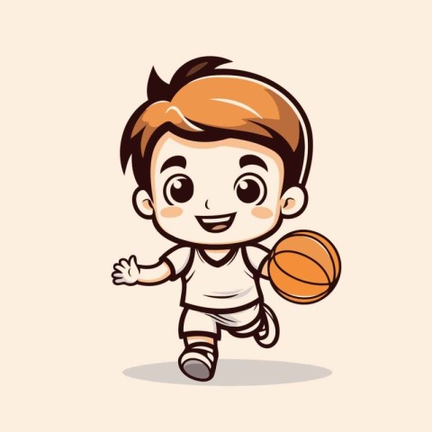 Cute boy playing basketball cartoon vector illustration. Ideal f