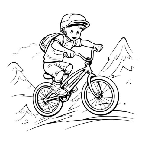 Mountain biker - vector illustration. black and white version.