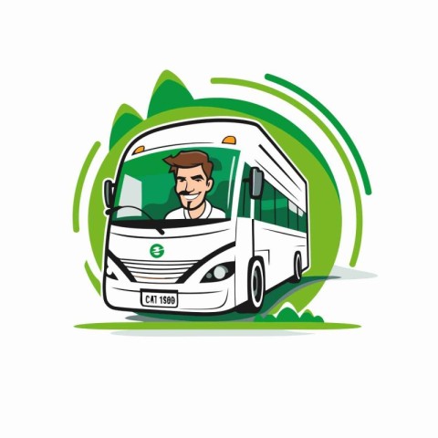 Man in bus icon. Vector illustration of a bus driver on a green