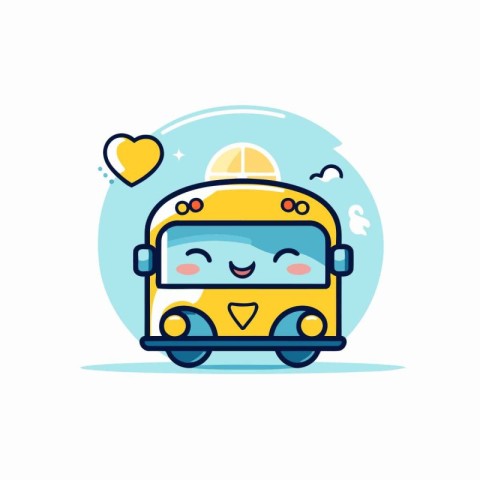 Cute school bus with smiley face. Vector flat illustration.