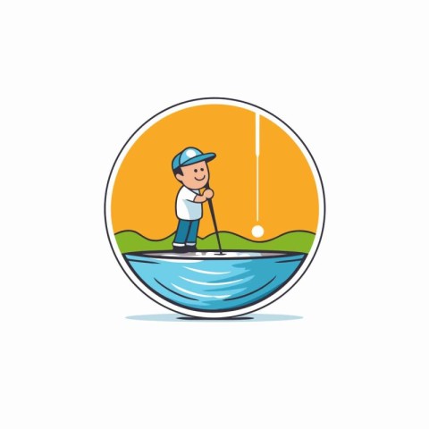 Fisherman on a boat. Vector illustration in cartoon style.