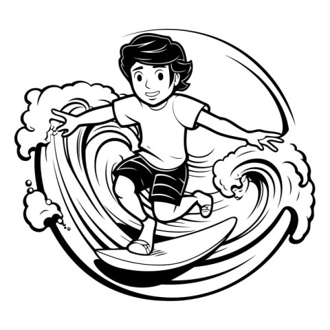 Boy surfing on a wave. Vector illustration ready for vinyl cutti