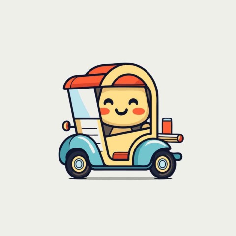 Cute Cartoon Tuk Tuk Car Mascot Character Illustration