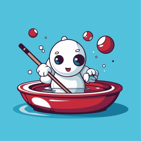 Polar bear playing ice hockey. Cute cartoon character. Vector il