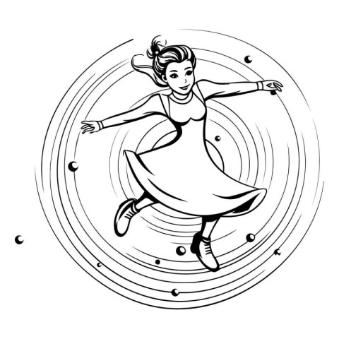 Vector illustration of a girl jumping on a background of the cir