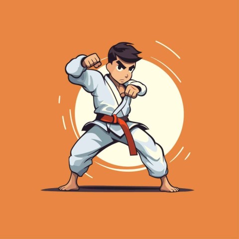 Taekwondo fighter. Cartoon vector illustration of a karate fight