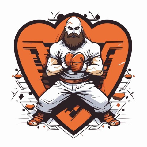 Kung fu fighter with a beard and mustache. Vector illustration.