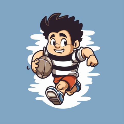 Cute boy playing basketball cartoon character vector illustratio