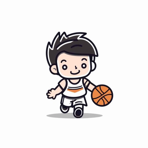 Basketball player cartoon character with ball and uniform. Vecto