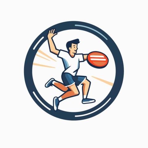 Rugby player running with ball. Vector illustration in retro sty