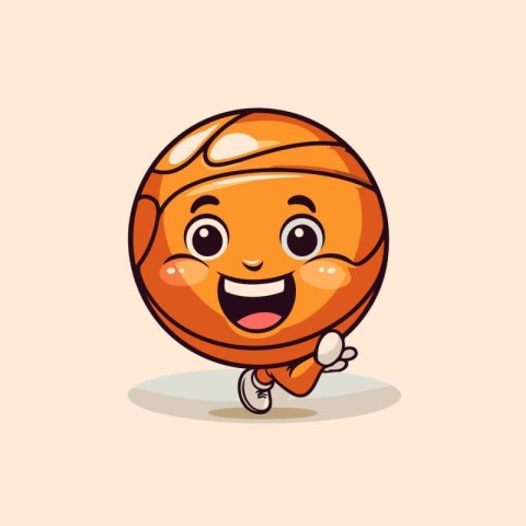 Cute Cartoon Basketball Ball Mascot Character. Vector Illustrati