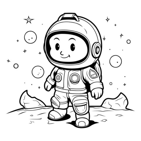 Coloring book for children: astronaut on the moon. Vector illust