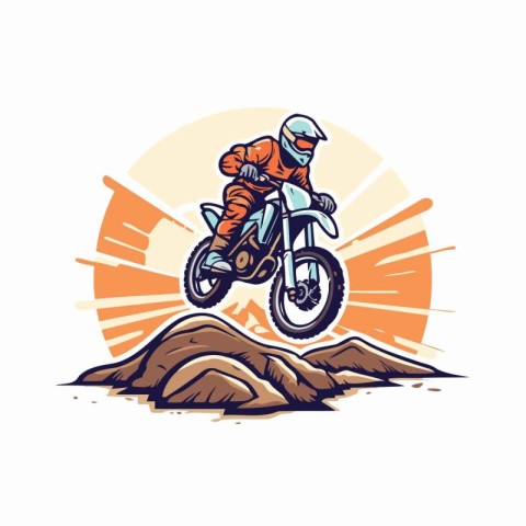 Motocross rider in helmet riding a mountain bike vector illustra