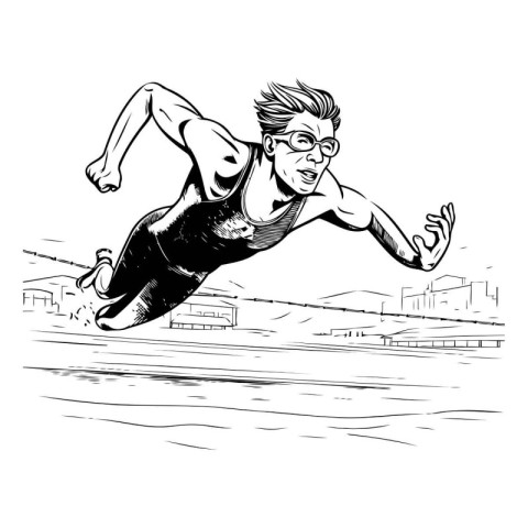 Athletic man jumping into the water. Vector illustration.