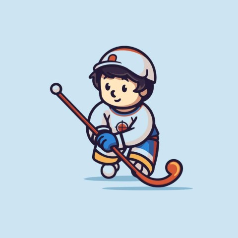 Cute boy playing ice hockey. Vector illustration. Cartoon style.