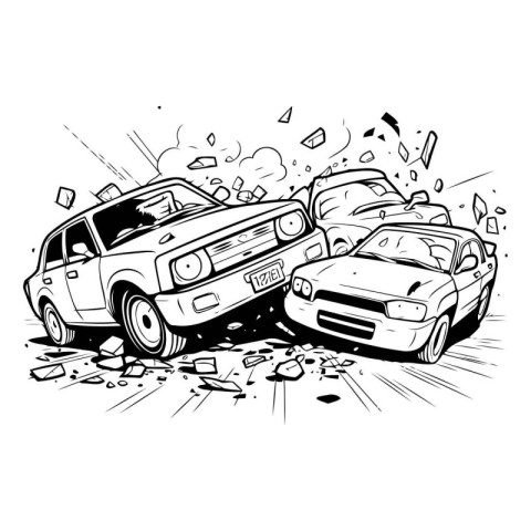 Car crash. Vector illustration of a car collision on the road.