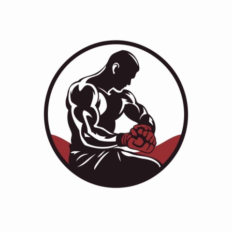 Bodybuilder with a rose in his hand. Vector illustration on whit