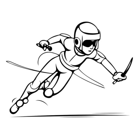 Illustration of a skier jumping with a sword in his hand