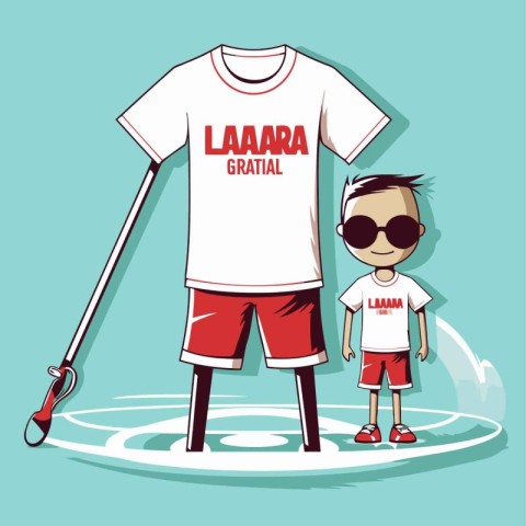 Laguna Beach. Vector illustration of a boy in shorts and t-shirt