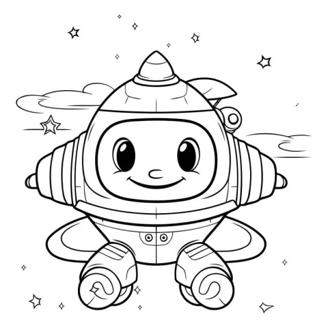 Coloring Page Outline Of Cartoon Astronaut Vector Illustration.