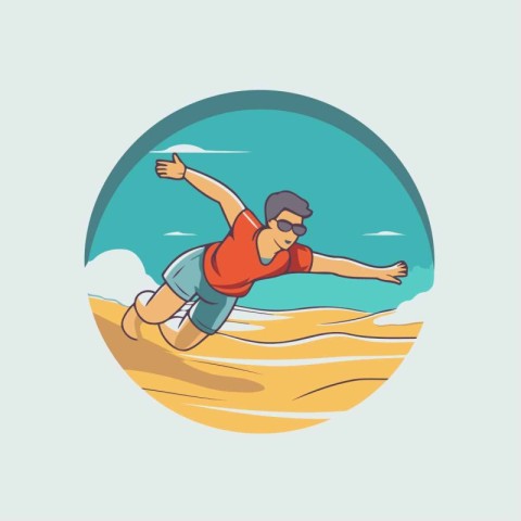 Vector illustration of a surfer on the beach in a flat style