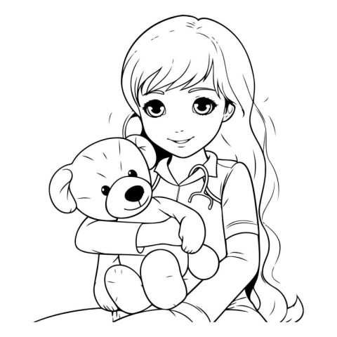 Cute little girl with a teddy bear. Vector illustration.