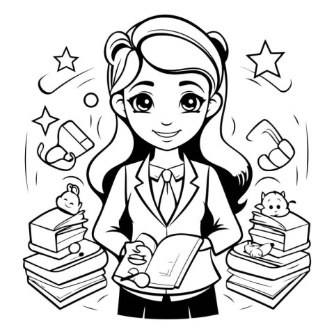 Vector illustration of a girl in a business suit holding a book.