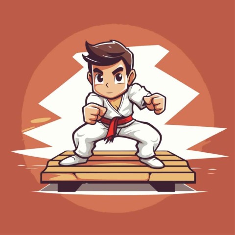 Taekwondo fighter cartoon character. Vector illustration of a ta