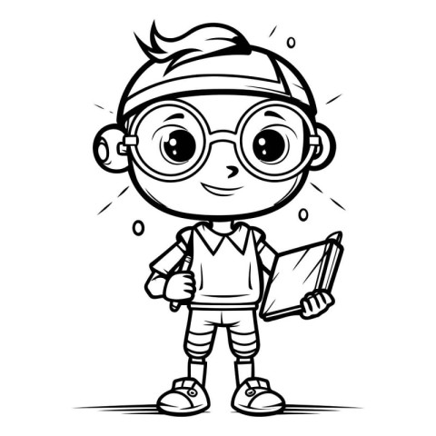 Cartoon Illustration of Kid Boy Student Character Wearing Glasse