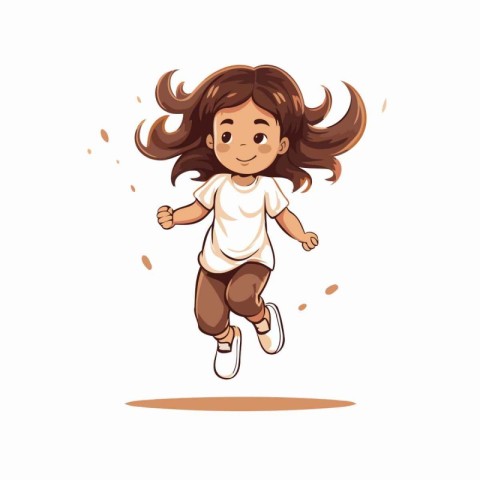 Cute little girl running isolated on white background. Vector il