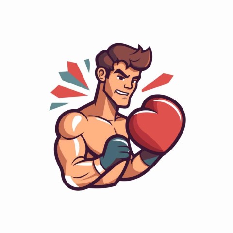 Vector illustration of a male boxer with boxing gloves on white