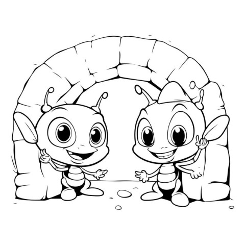 Cute cartoon caterpillars. Black and white vector illustration.