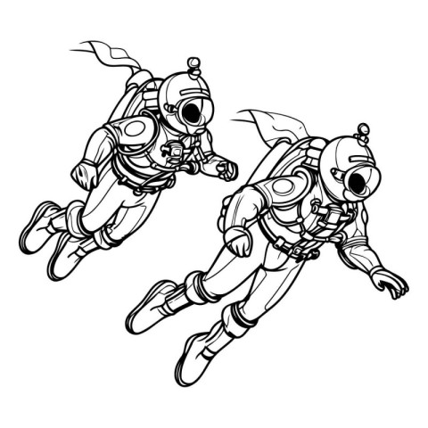 Astronaut and diver. Vector illustration in doodle style