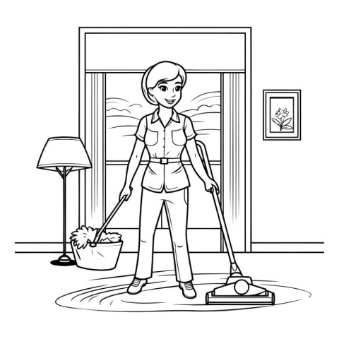 Housewife cleaning design. Mascot domestic work hygiene equipmen