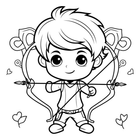 Coloring Page Outline Of Cute Cartoon Cupid with Bow and Arrow