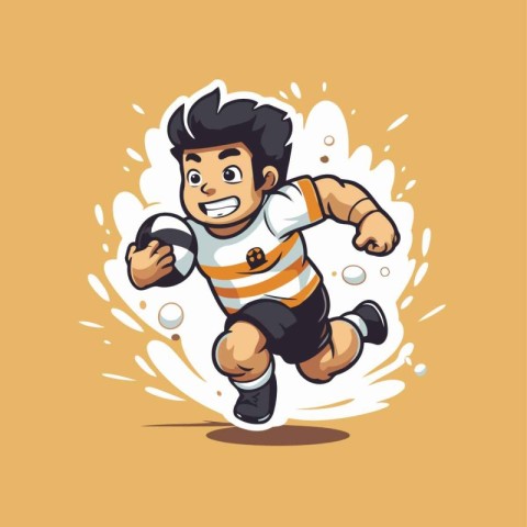 Rugby player kicking the ball. Vector illustration. Cartoon styl