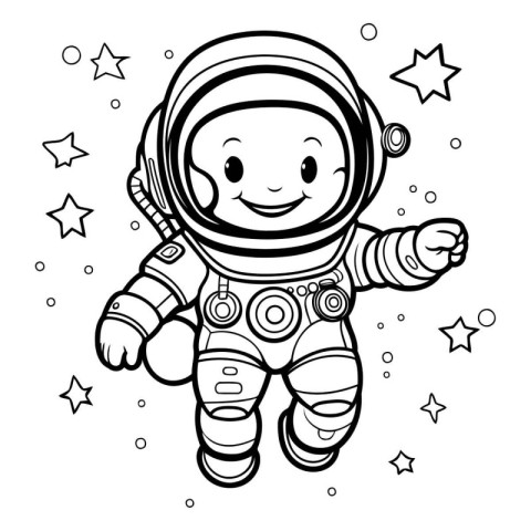 Coloring book for children: Astronaut in space. Vector illustrat