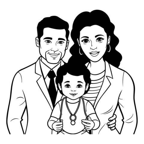 family avatar cartoon character portrait in black and white vect