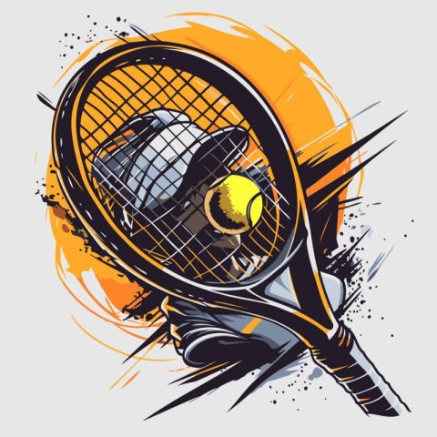 Tennis racket and ball on grunge background. Vector illustration