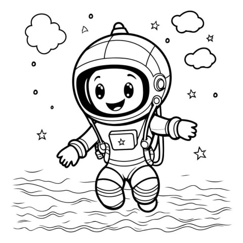 Coloring book for children: Astronaut in the sea. Vector illustr