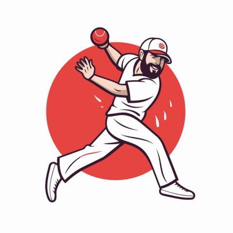 Cricket player hitting the ball with a bat. Vector illustration.