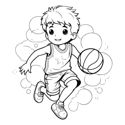 Coloring Page Outline Of a Boy Playing Basketball. Vector illust