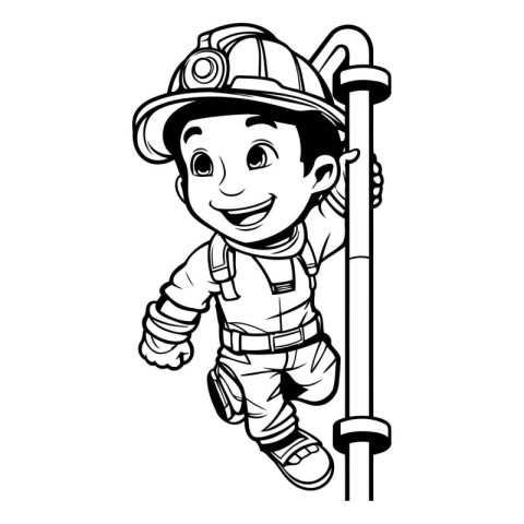 Firefighter Boy Cartoon Mascot Character Design Vector Illustrat