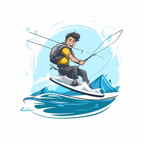 Man wakeboarding on the water. Vector illustration of a young ma