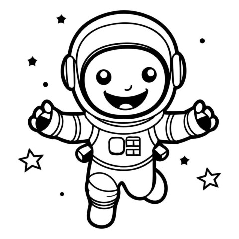 Cute Cartoon Astronaut Vector Illustration for Coloring Book or