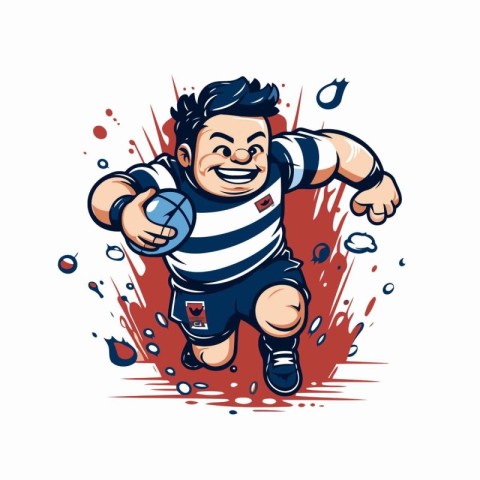 Vector illustration of a rugby player running with ball in his h